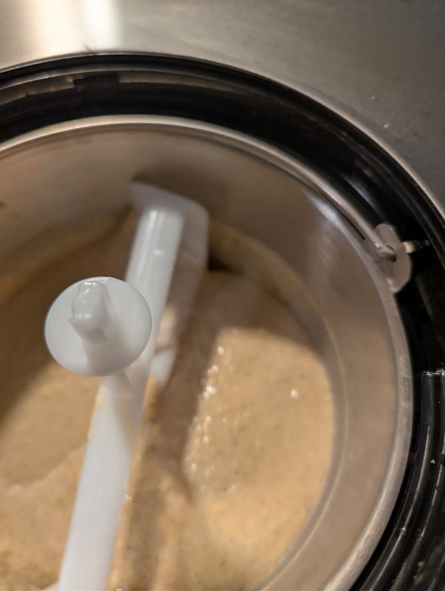 Pumpkin gelato base early in the churning process